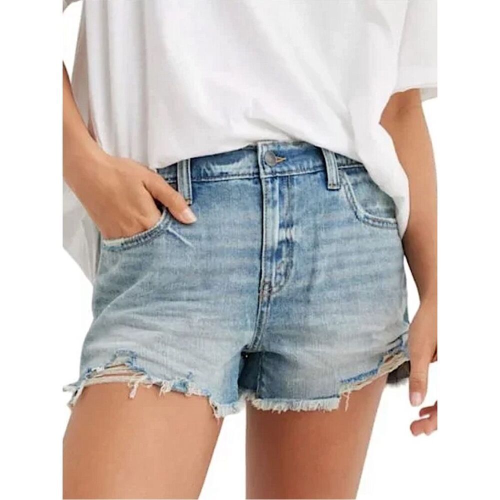 Aerie Daydream Denim Cut Off Shorts Light Acid Wash Blue Womens Medium